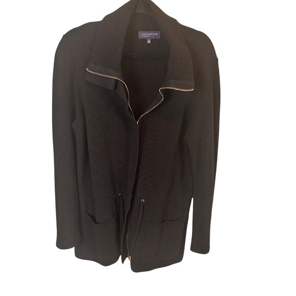 Jones New York XL Black Open Front Cardigan With Ribbed Design & Pockets - Picture 5 of 10